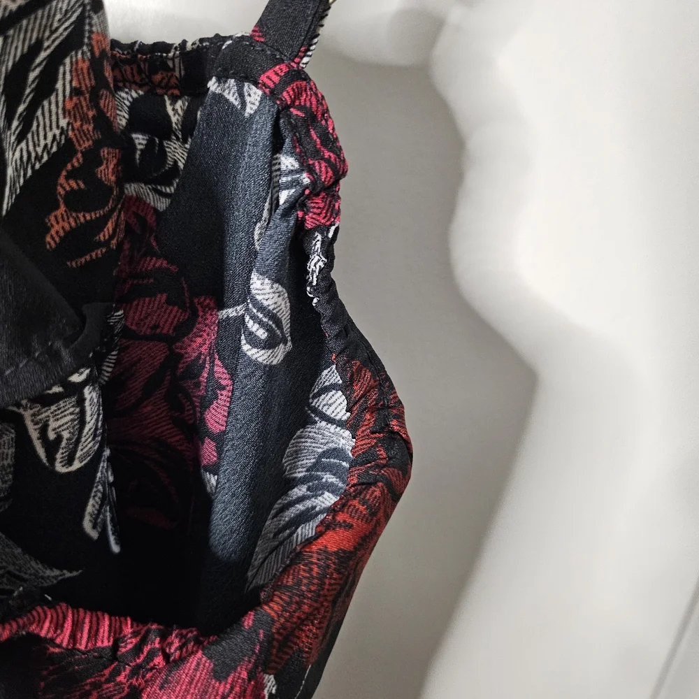 Japna Cami Lounge XL Floral Lace Trim Black Red Romantic Boho Tank Top Summer - Picture 6 of 10
